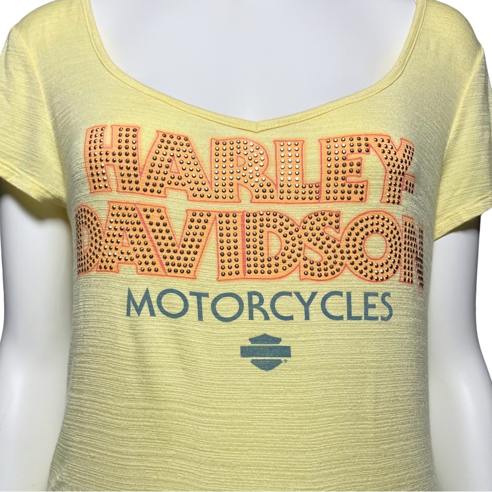 Harley Davidson Yellow Rhinestone Burnout T Shirt S/M Bedazzled McBling Trashy2K - Picture 6 of 9